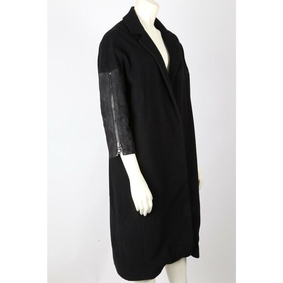 KAUFMANFRANCO Black Leather Sleeve Long Coat Size M - Picture 10 of 12